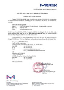 Thư xác nhận nhà phân phối được ủy quyền do Merck Việt Nam cấp cho QEMIX ngày 05/03/2026